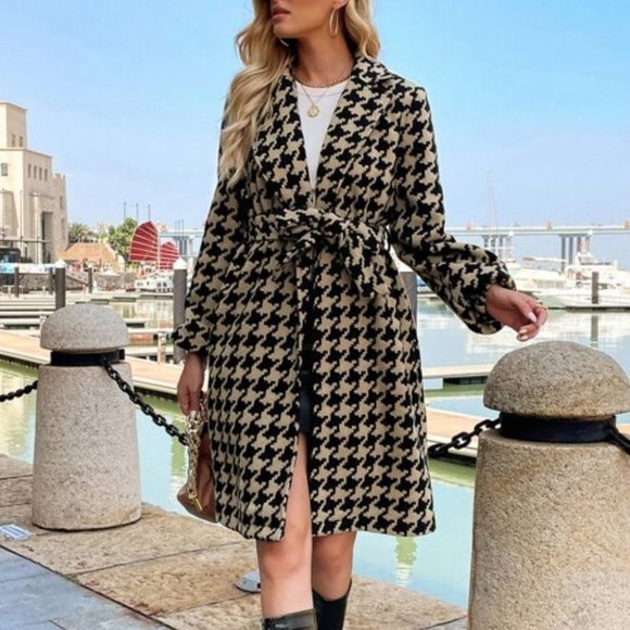 Work chic Contemporary Houndstooth Pattern Belted - Picture 4 of 6